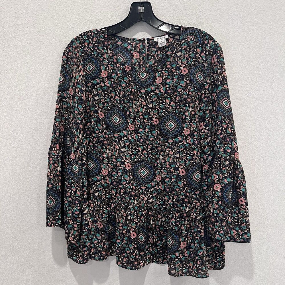 J. Crew Women's Floral Boho Bell Sleeve Peplum Top Blouse Multi-Color Size M